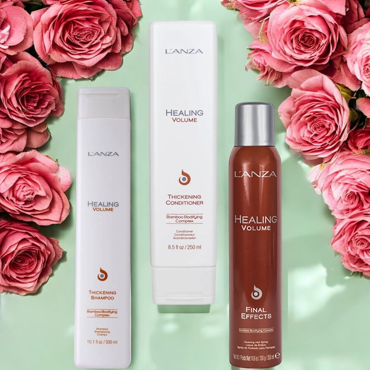 L'Anza - Healing Volume - Thickening Shampoo, Conditioner & Final Effects Haarspray - Voordeelset - Kappers Goederen