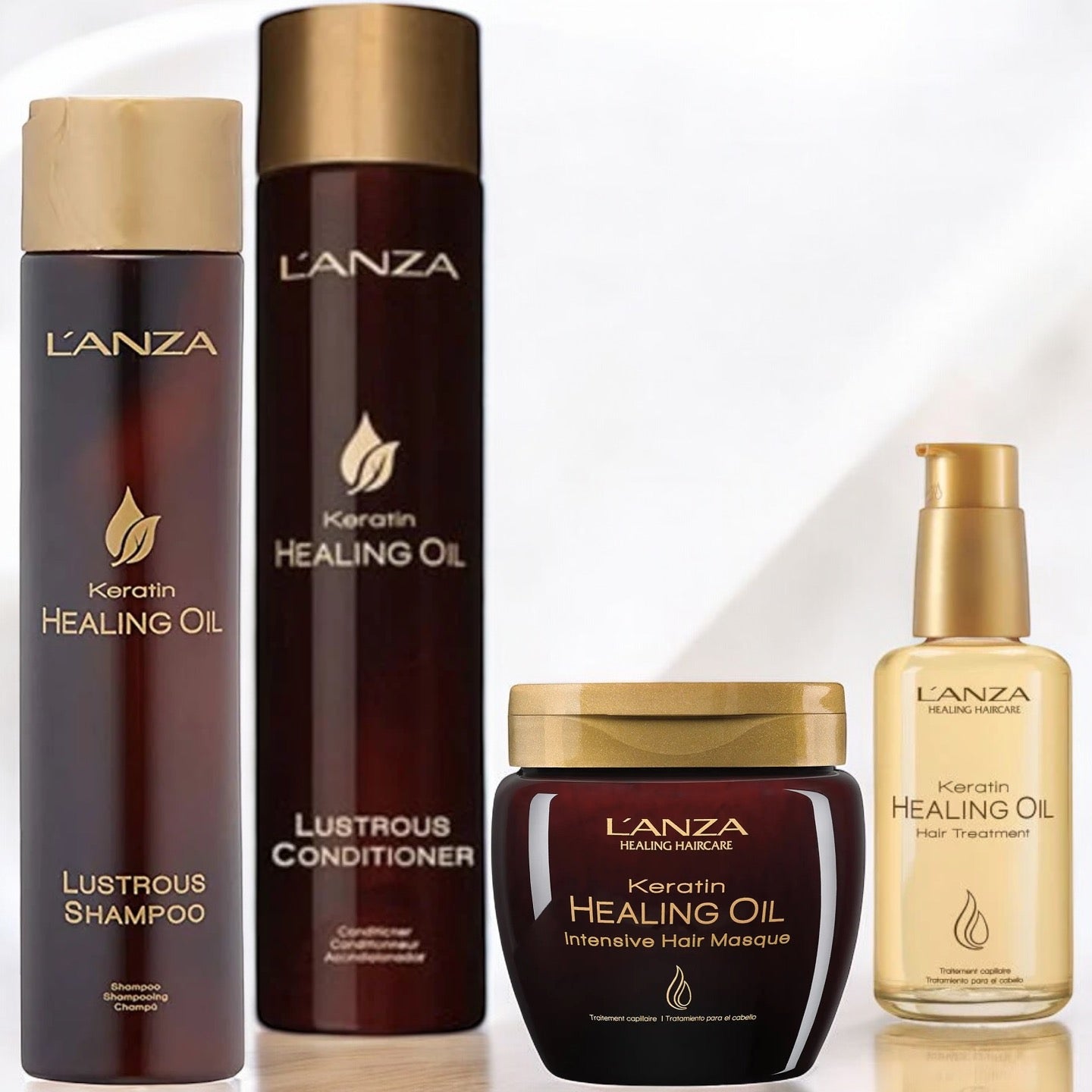 L'Anza - Healing Oil - Lustrous Shampoo, Conditioner, Intense Hair Masque & Keratin Hair Treatment - Voordeelset - Kappers Goederen