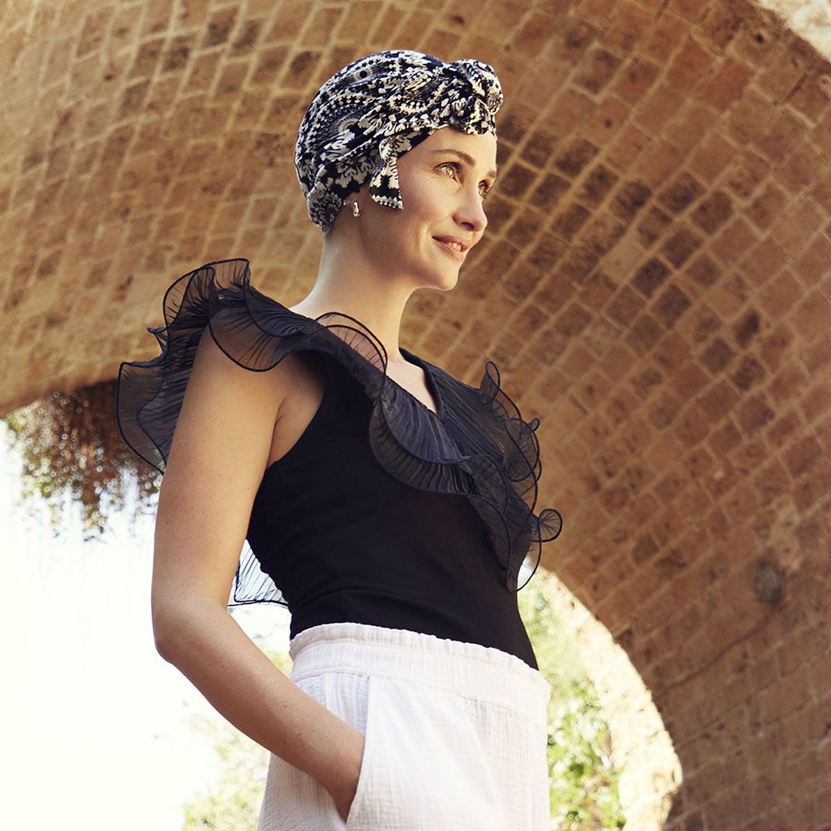 Christine Headwear - Beatrice Turban - Printed Linen - Bamboo & Linnen - Chemo Mutsje / Sjaaltje - 1460-0818 - Kappers Goederen