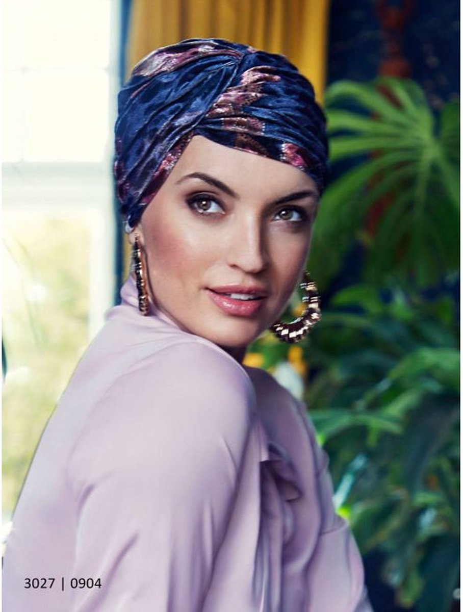 Christine Headwear - Pearl - Boho Turban - Velvet Print - Flowery Twilight - Kappers Goederen