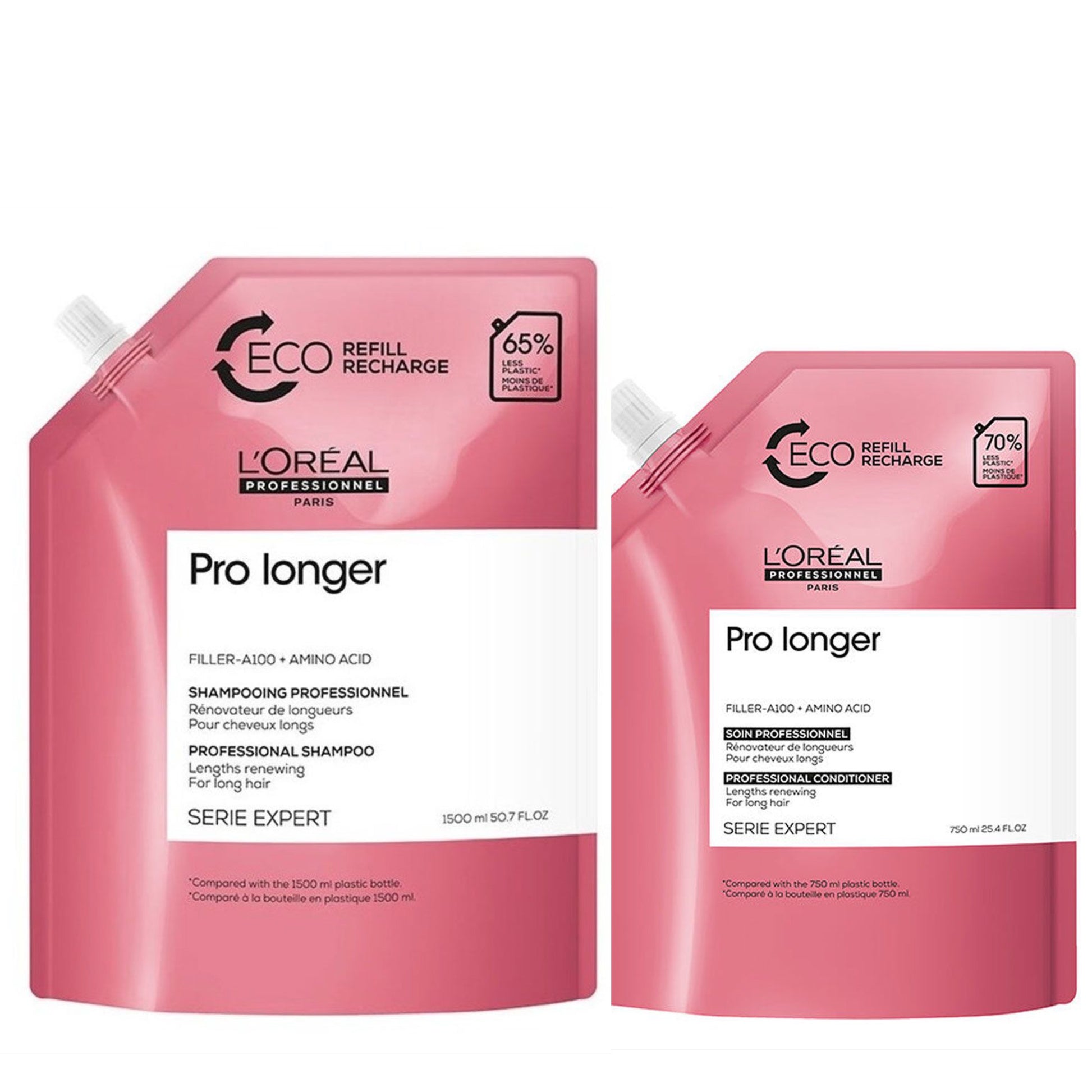 L`Oreal Professionnel - Pro Longer Refill Set - Shampoo + Conditioner 1500+750ml - Futloos Haar 47 - Kappers Goederen