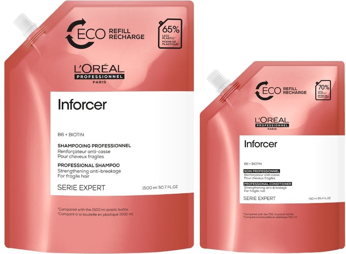 L`Oreal Professonnel - Inforcer Refill Set - Shampoo + Conditioner 1500+750ml - Breekbaar Haar - Kappers Goederen